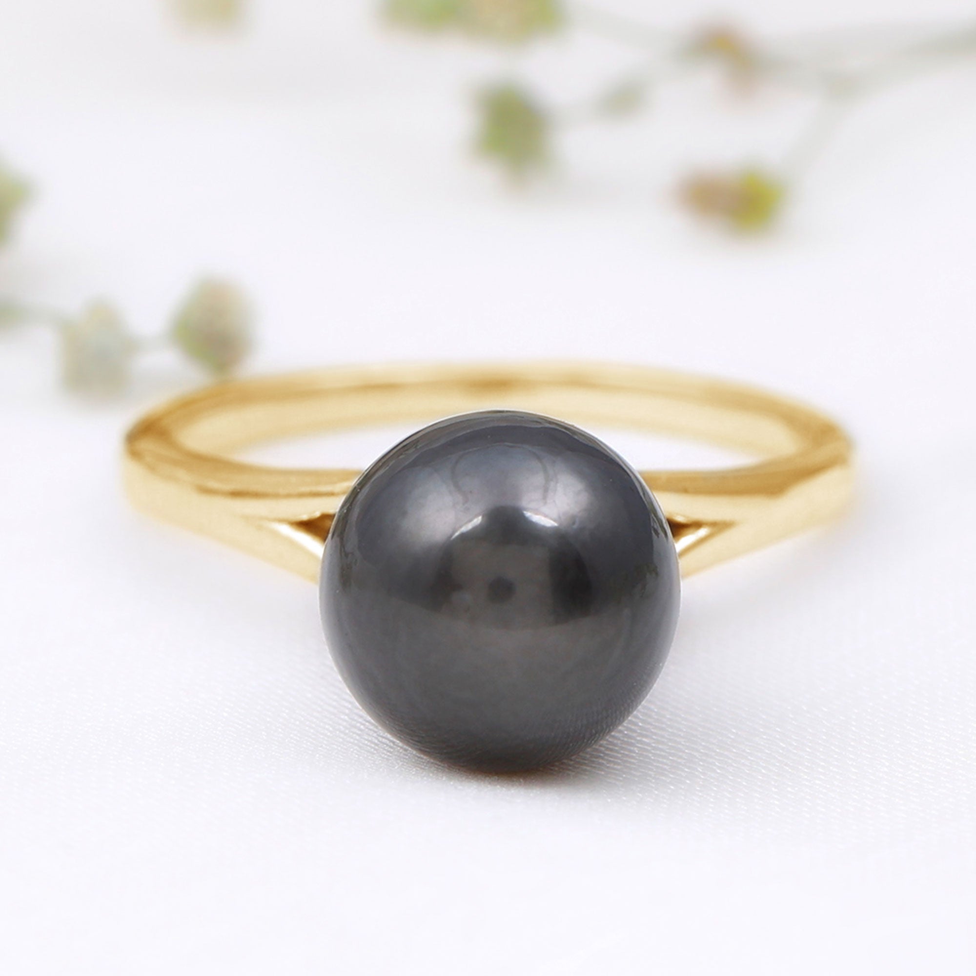 Tahitian Pearl Solitaire with Diamond Ring Tahitian pearl - ( AAA ) - Quality - Rosec Jewels