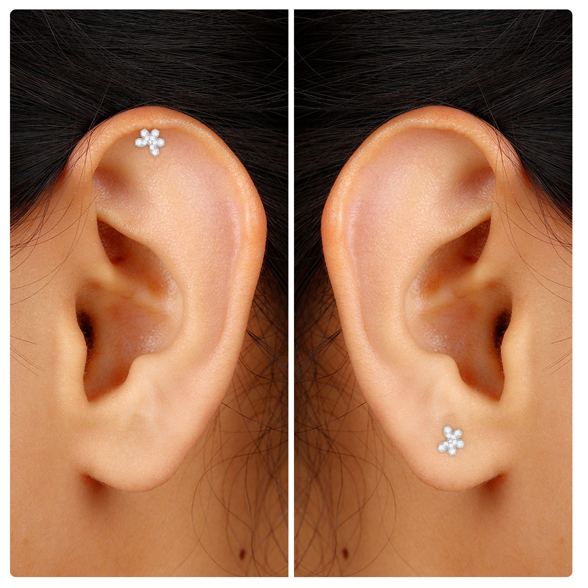Certified Moissanite Gold Floral Earring for Tragus Piercing Moissanite - ( D-VS1 ) - Color and Clarity - Rosec Jewels