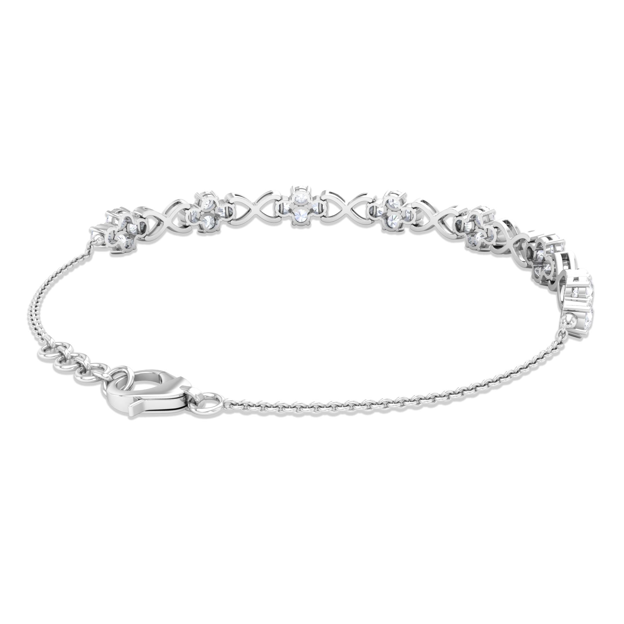 3 CT Round Zircon Cluster and Gold Infinity Link Chain Bracelet Zircon - ( AAAA ) - Quality - Rosec Jewels