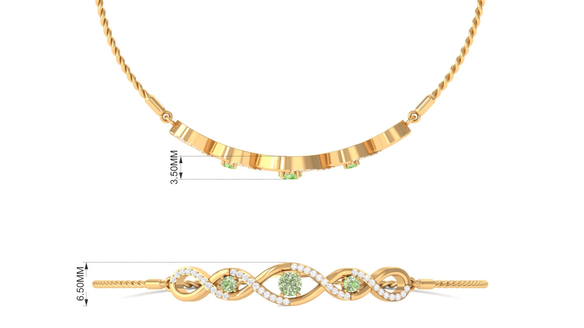 Green Sapphire and Diamond Infinity Bolo Bracelet Green Sapphire - ( AAA ) - Quality - Rosec Jewels