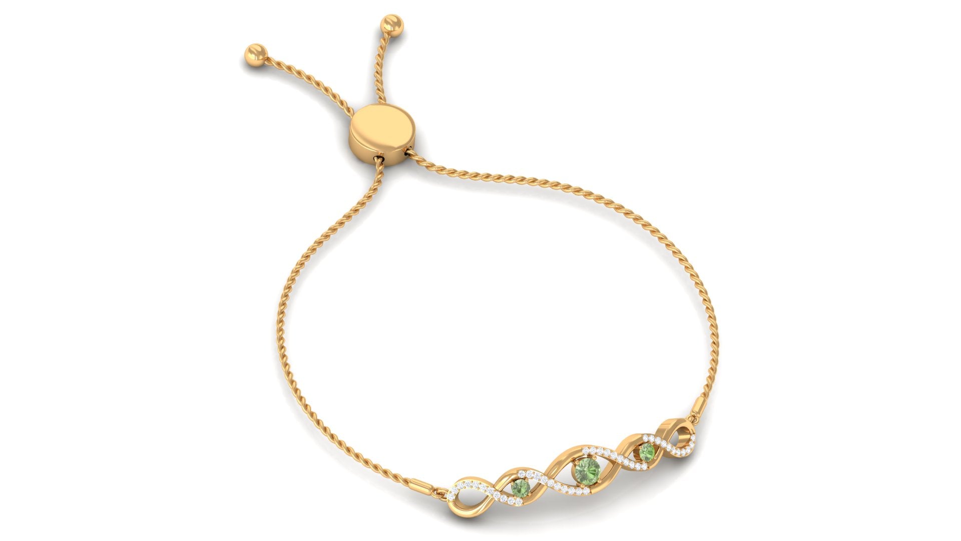 Green Sapphire and Diamond Infinity Bolo Bracelet Green Sapphire - ( AAA ) - Quality - Rosec Jewels