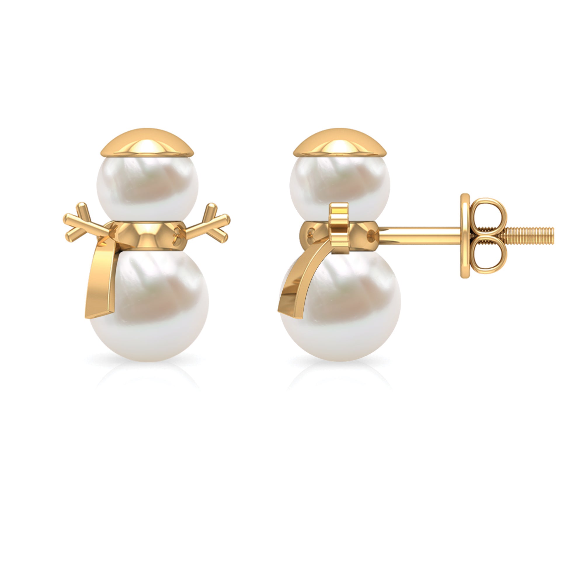 Freshwater Pearl Snowman Stud Earrings Freshwater Pearl - ( AAA ) - Quality - Rosec Jewels