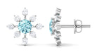Minimal Snowflake Stud Earrings with Aquamarine and Diamond Aquamarine - ( AAA ) - Quality - Rosec Jewels