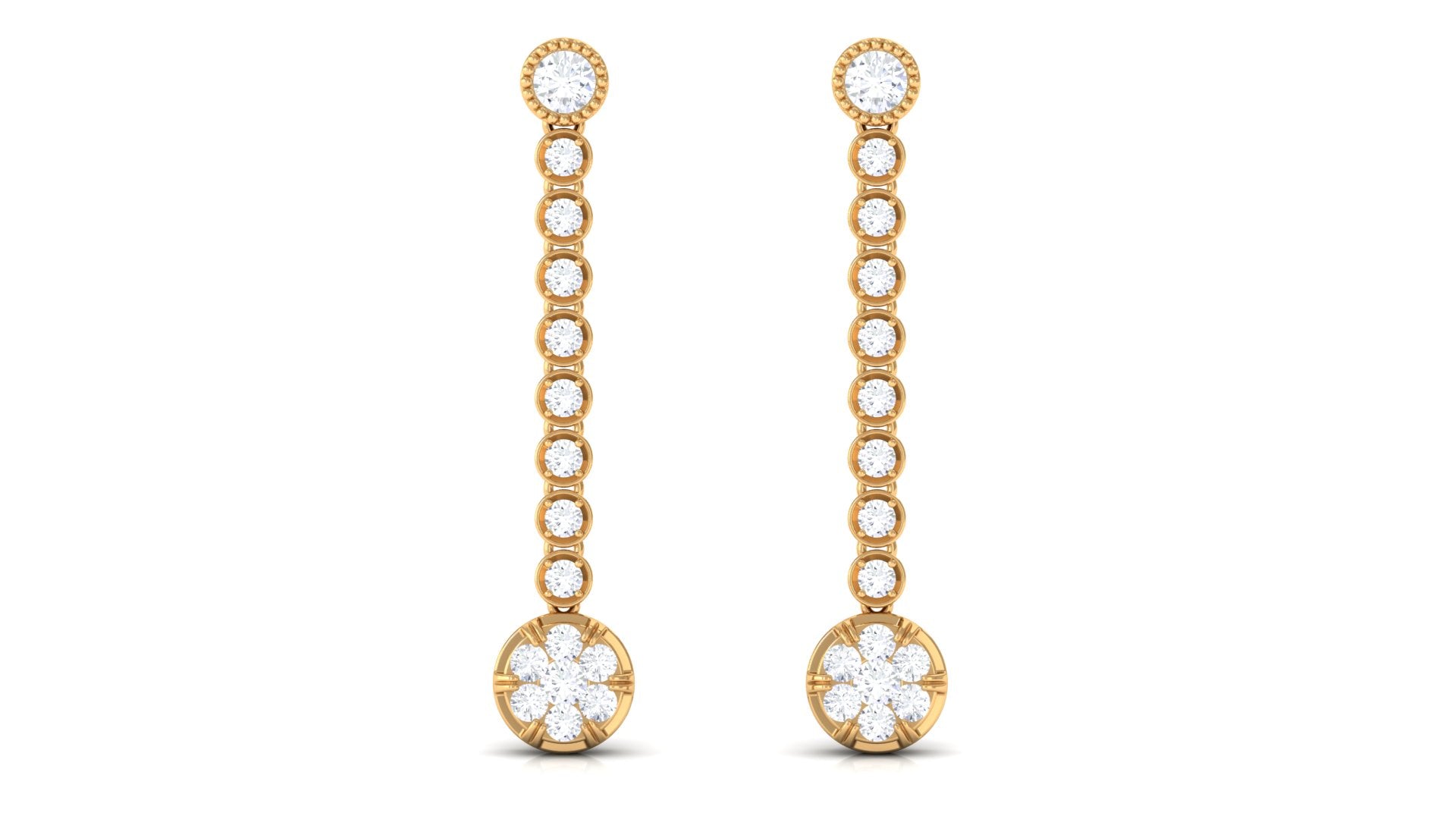 1 CT Round Moissanite Dangle Chain Earrings in Gold Moissanite - ( D-VS1 ) - Color and Clarity - Rosec Jewels