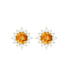1 CT Classic Citrine Stud Earrings with Diamond Halo Citrine - ( AAA ) - Quality - Rosec Jewels