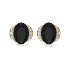 2.25 CT Oval Black Spinel Minimal Stud Earrings with Diamond Accent Black Spinel - ( AAA ) - Quality - Rosec Jewels