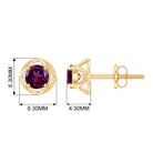 Round Cut Solitaire Rhodolite Gold Flower Stud Earrings Rhodolite - ( AAA ) - Quality - Rosec Jewels