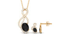 Oval Black Onyx Infinity Jewelry Set with Diamond Black Onyx - ( AAA ) - Quality - Rosec Jewels