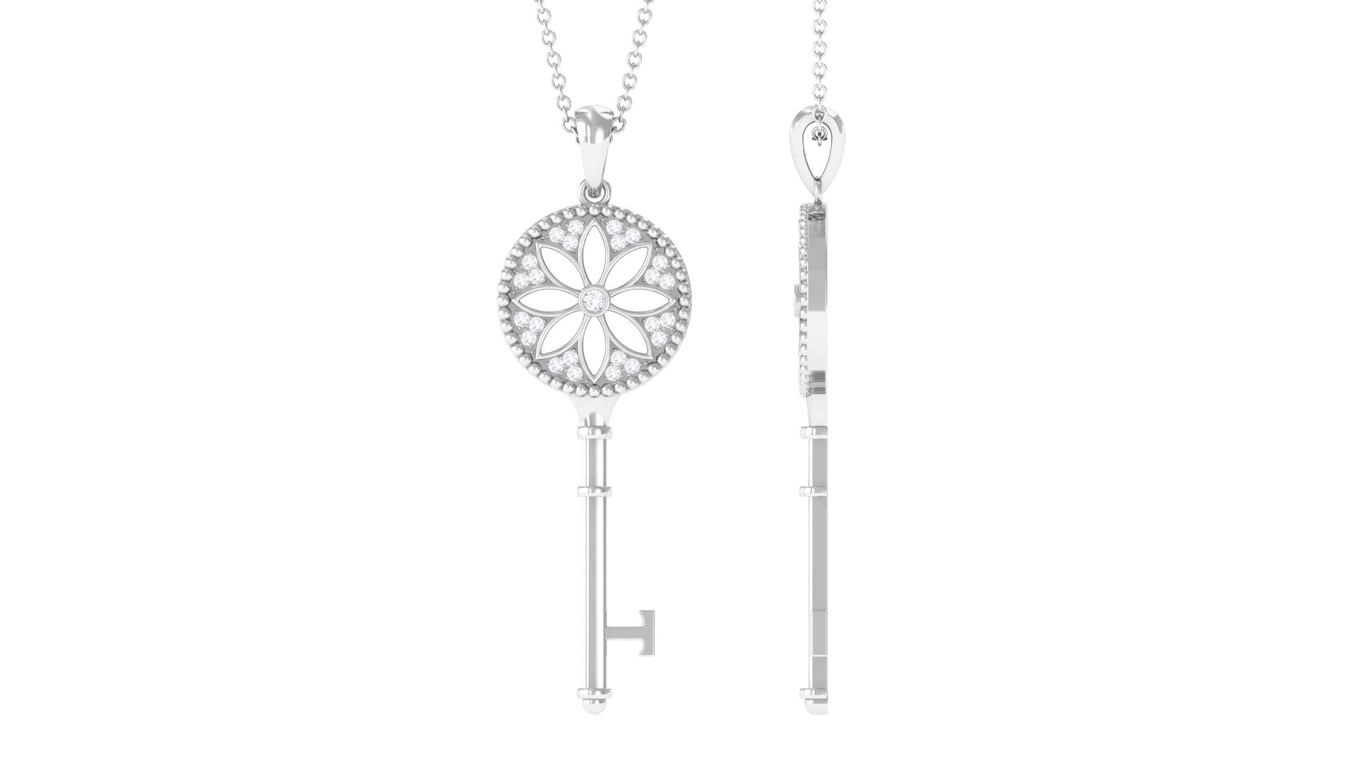 Zircon Vintage Inspired Floral Pendant Necklace Zircon - ( AAAA ) - Quality - Rosec Jewels
