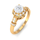 Vintage Cubic Zirconia Engagement Ring with Beaded Gold Zircon - ( AAAA ) - Quality - Rosec Jewels