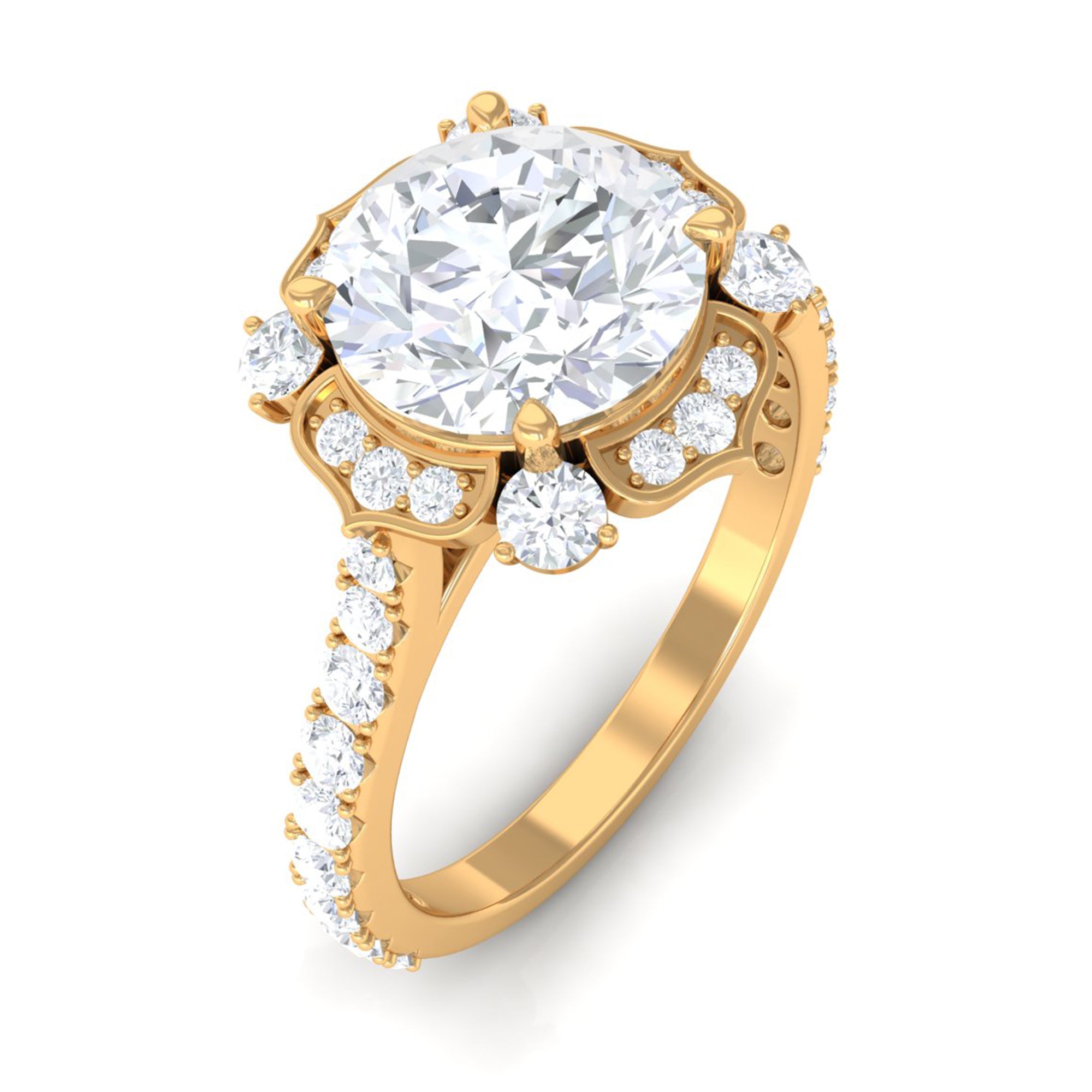 Cubic Zirconia Flower Engagement Ring in Gold Zircon - ( AAAA ) - Quality - Rosec Jewels