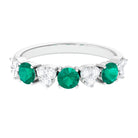 Alternate Emerald and Pave Diamond Heart Half Eternity Ring Emerald - ( AAA ) - Quality - Rosec Jewels