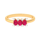 Oval Ruby Three Stone Promise Ring with Diamond Ruby - ( AAA ) - Quality - Rosec Jewels