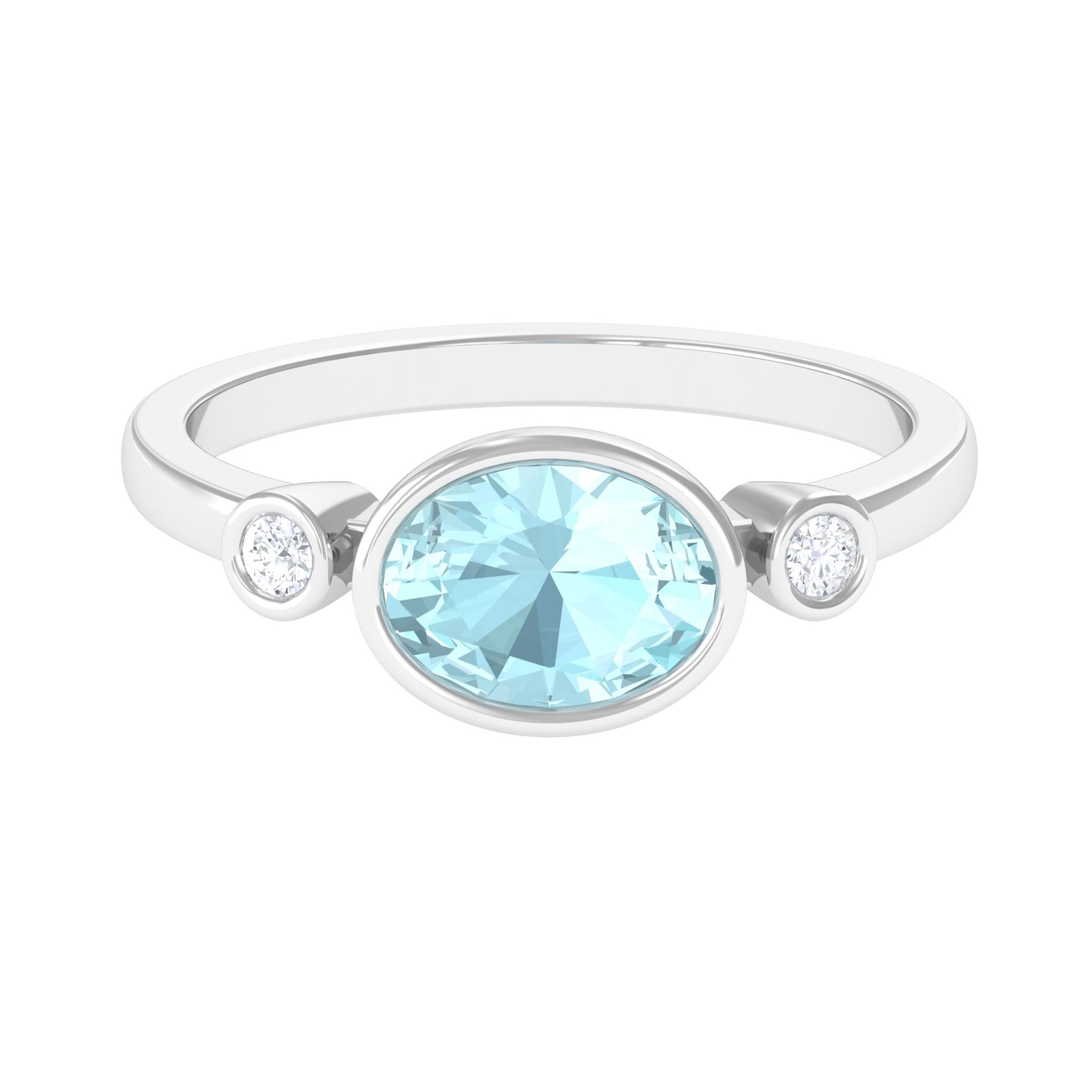 Oval Cut Solitaire Sky Blue Topaz East West Ring with Diamond Sky Blue Topaz - ( AAA ) - Quality - Rosec Jewels