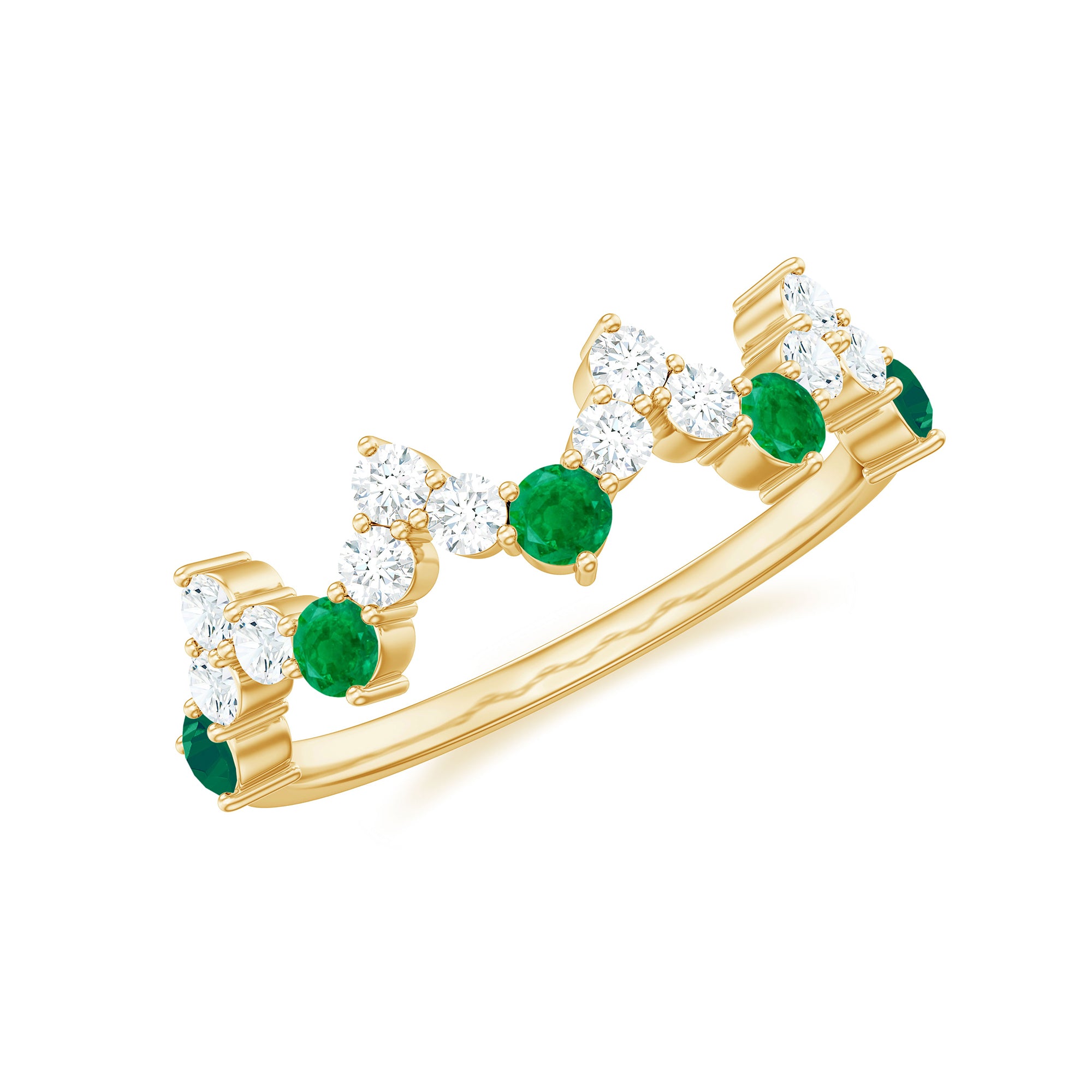 Zigzag Half Eternity Ring with Emerald and Diamond Emerald - ( AAA ) - Quality - Rosec Jewels