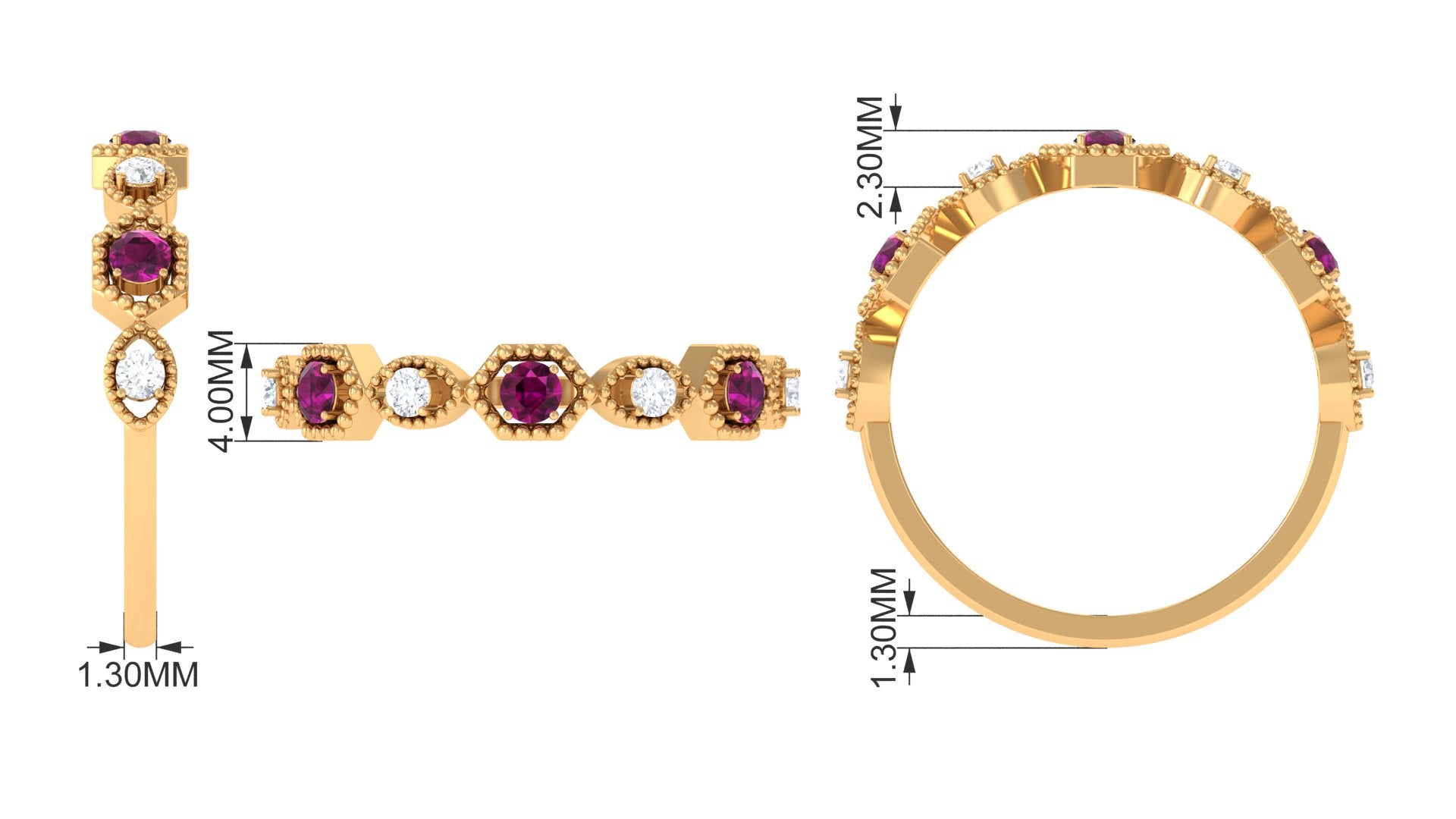 1/2 CT Elegant Rhodolite and Diamond Half Eternity Ring Rhodolite - ( AAA ) - Quality - Rosec Jewels