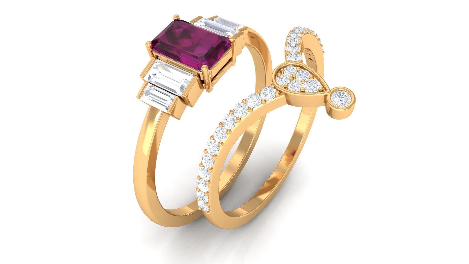 1.50 CT Octagon Cut Rhodolite and Moissanite Ring Set in Gold Rhodolite - ( AAA ) - Quality - Rosec Jewels