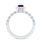 Pear Cut Rhodolite Bridal Trio Ring Set with Moissanite Halo Rhodolite - ( AAA ) - Quality - Rosec Jewels