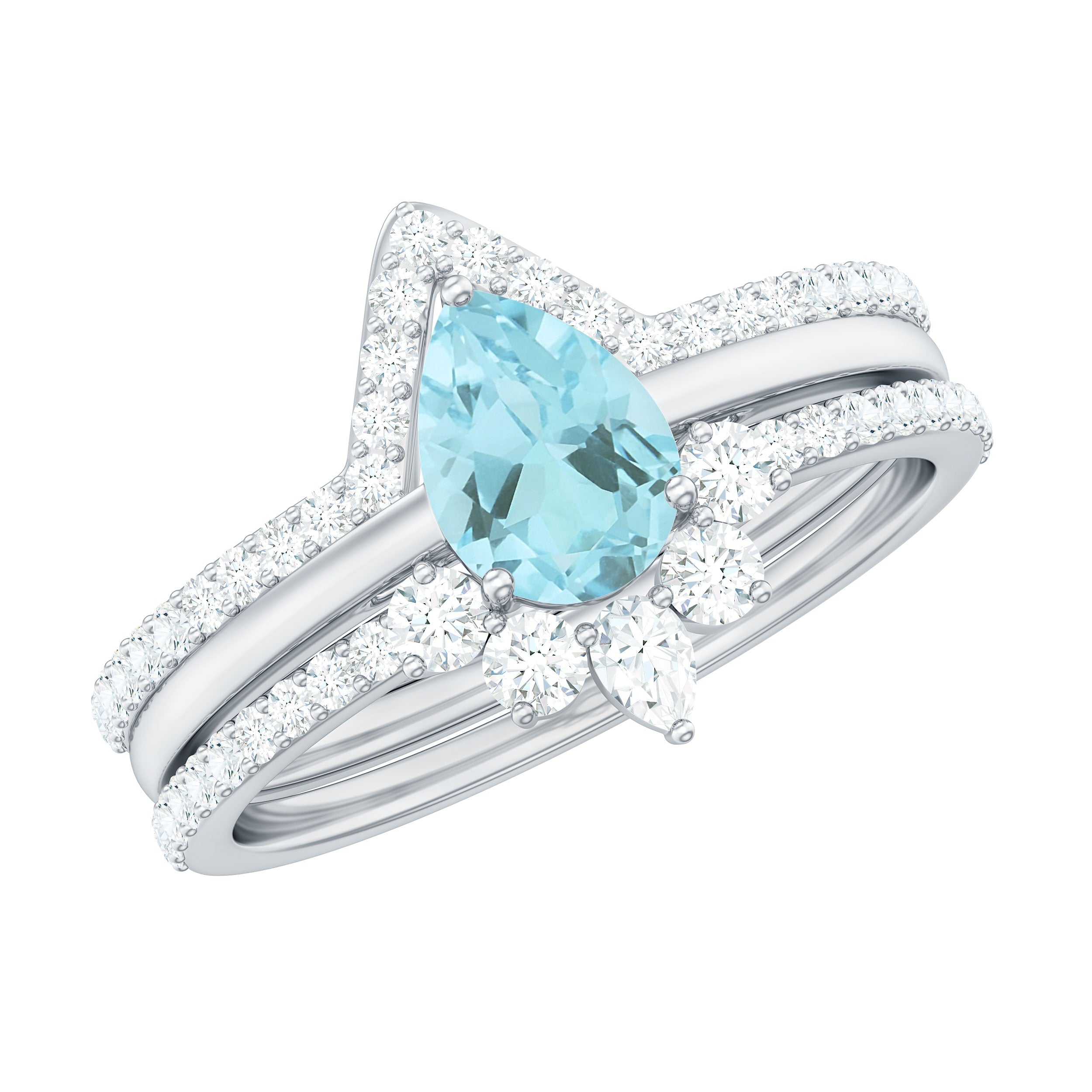 Pear Cut Sky Blue Topaz Trio Wedding Ring Set with Moissanite Sky Blue Topaz - ( AAA ) - Quality - Rosec Jewels