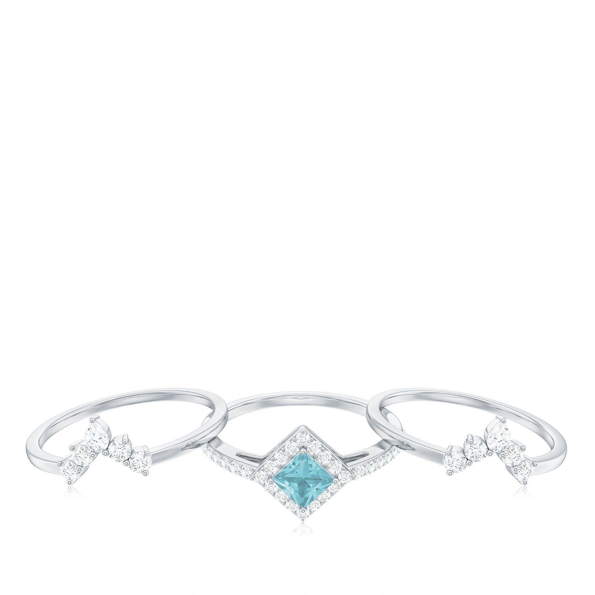 2 CT Sky Blue Topaz and Moissanite Trio Wedding Ring Set Sky Blue Topaz - ( AAA ) - Quality - Rosec Jewels