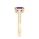 Asscher Cut Amethyst Solitaire Ring with Diamond Side Stones Amethyst - ( AAA ) - Quality - Rosec Jewels