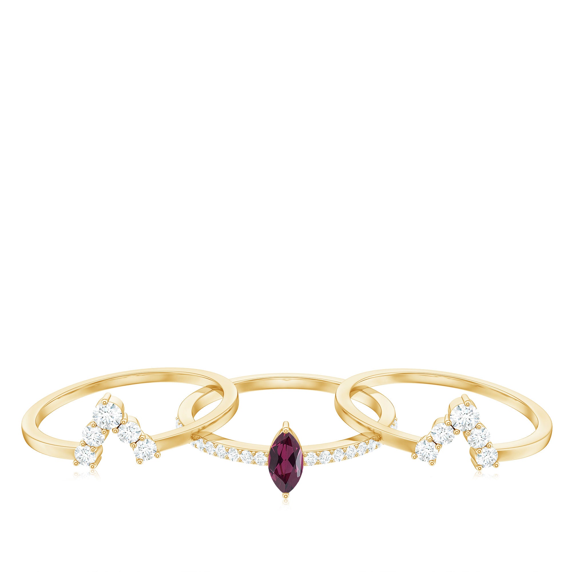 1.25 CT Marquise Cut Rhodolite Solitaire Trio Ring Set with Moissanite Rhodolite - ( AAA ) - Quality - Rosec Jewels