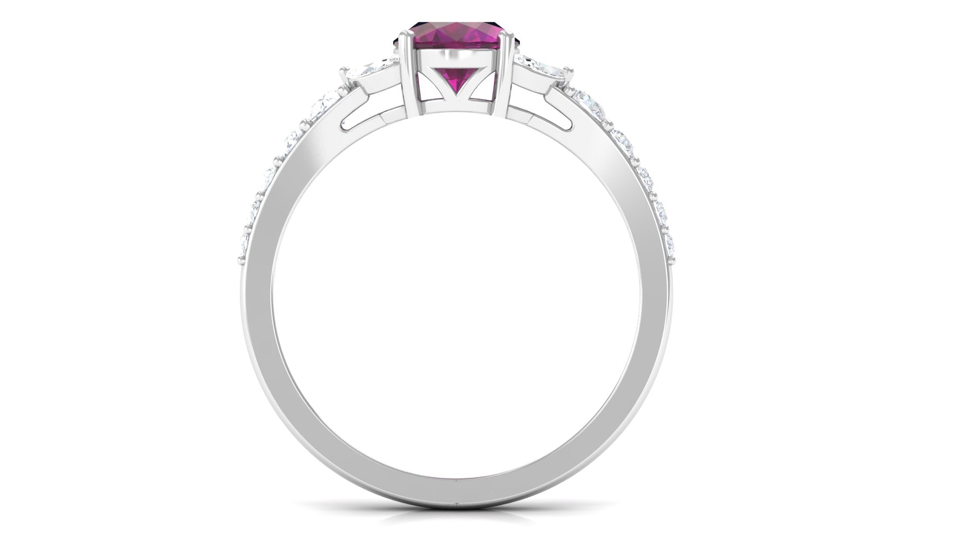 2.25 CT Oval Cut Rhodolite Solitaire Ring with Moissanite Accent Rhodolite - ( AAA ) - Quality - Rosec Jewels