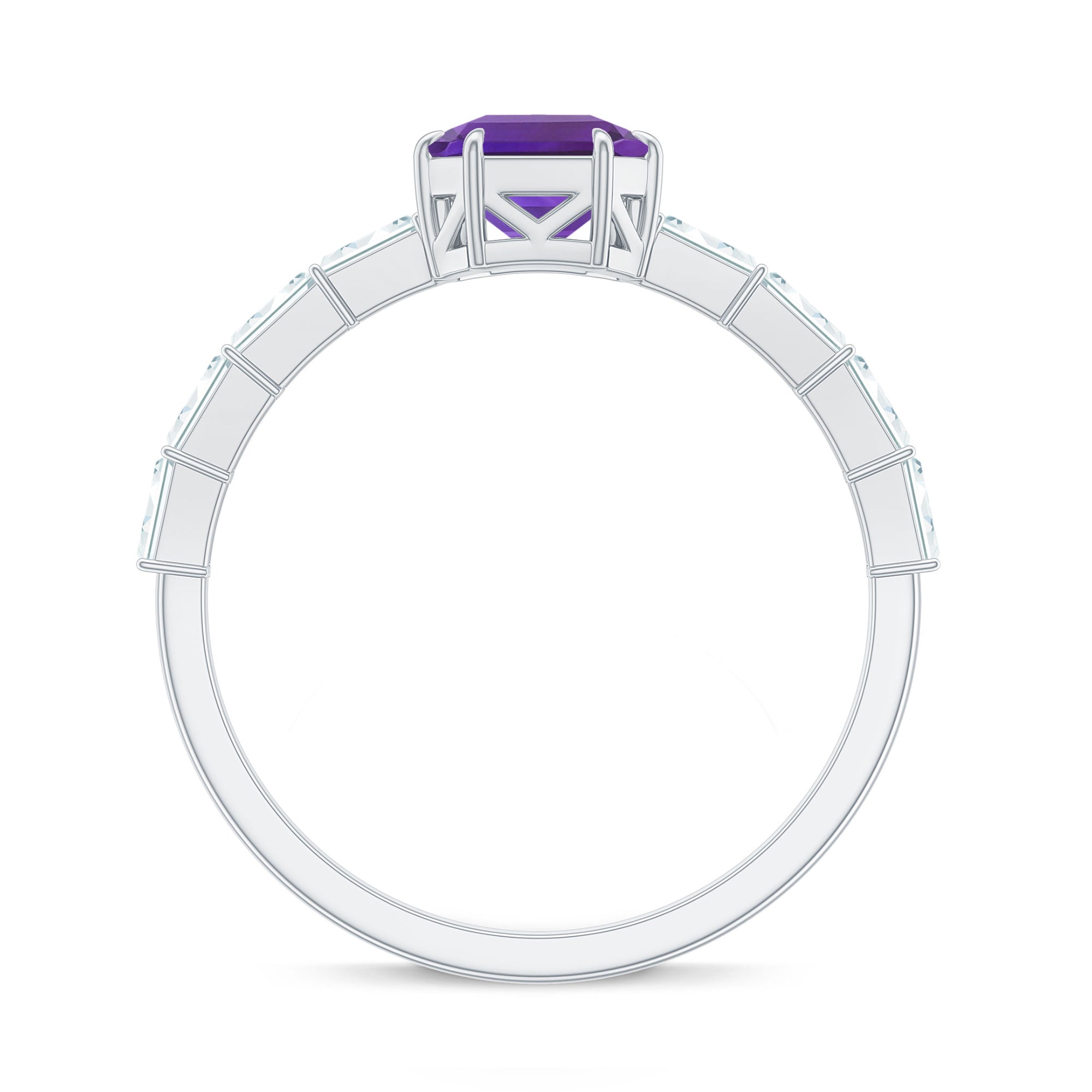 Asscher Amethyst Solitaire Engagement Ring with Diamond Amethyst - ( AAA ) - Quality - Rosec Jewels