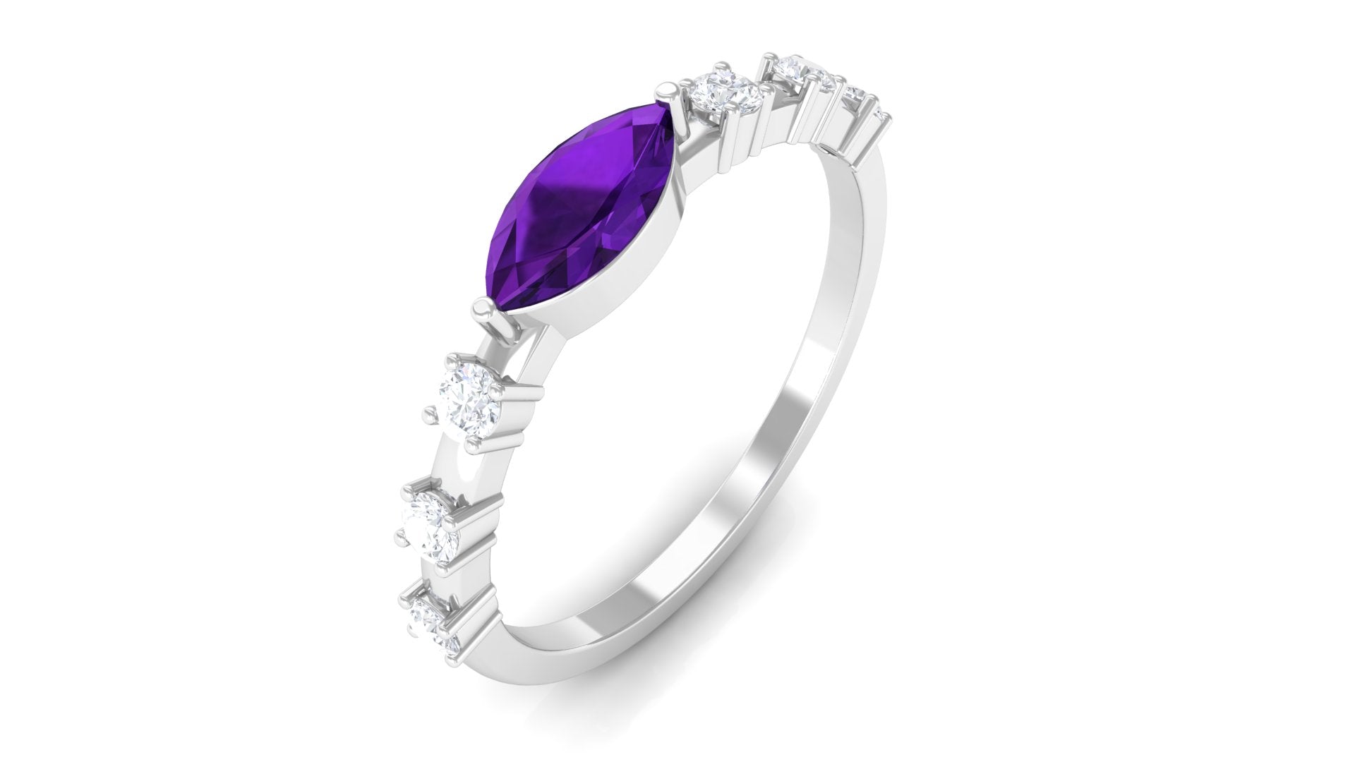 East West Marquise Amethyst and Diamond Promise Ring Amethyst - ( AAA ) - Quality - Rosec Jewels