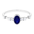 1 CT Oval Cut Blue Sapphire Solitaire Engagement Ring with Diamond Blue Sapphire - ( AAA ) - Quality - Rosec Jewels