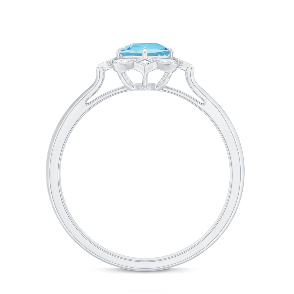 1/2 CT Aquamarine and Diamond Art Deco Vintage Ring Aquamarine - ( AAA ) - Quality - Rosec Jewels