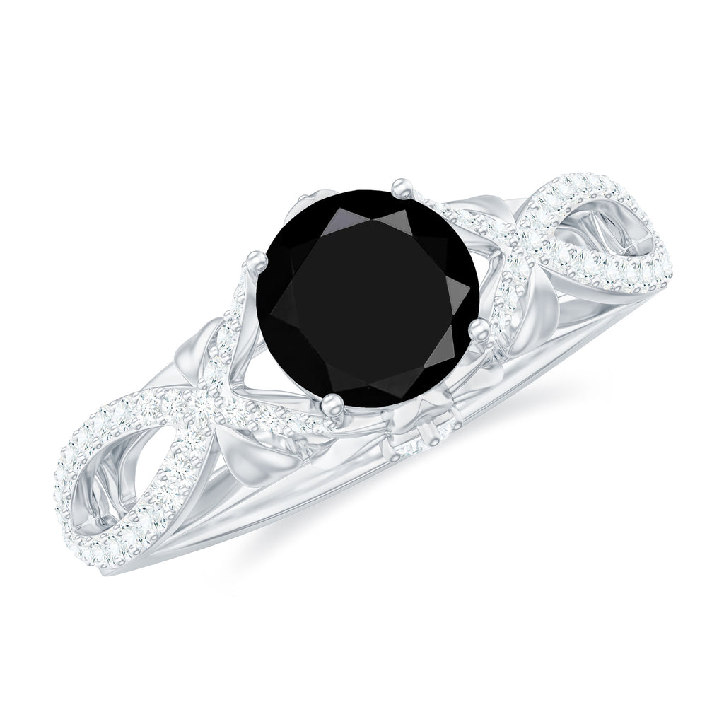 Created Black Diamond Crossover Engagement Ring with Diamond Lab Created Black Diamond - ( AAAA ) - Quality - Rosec Jewels