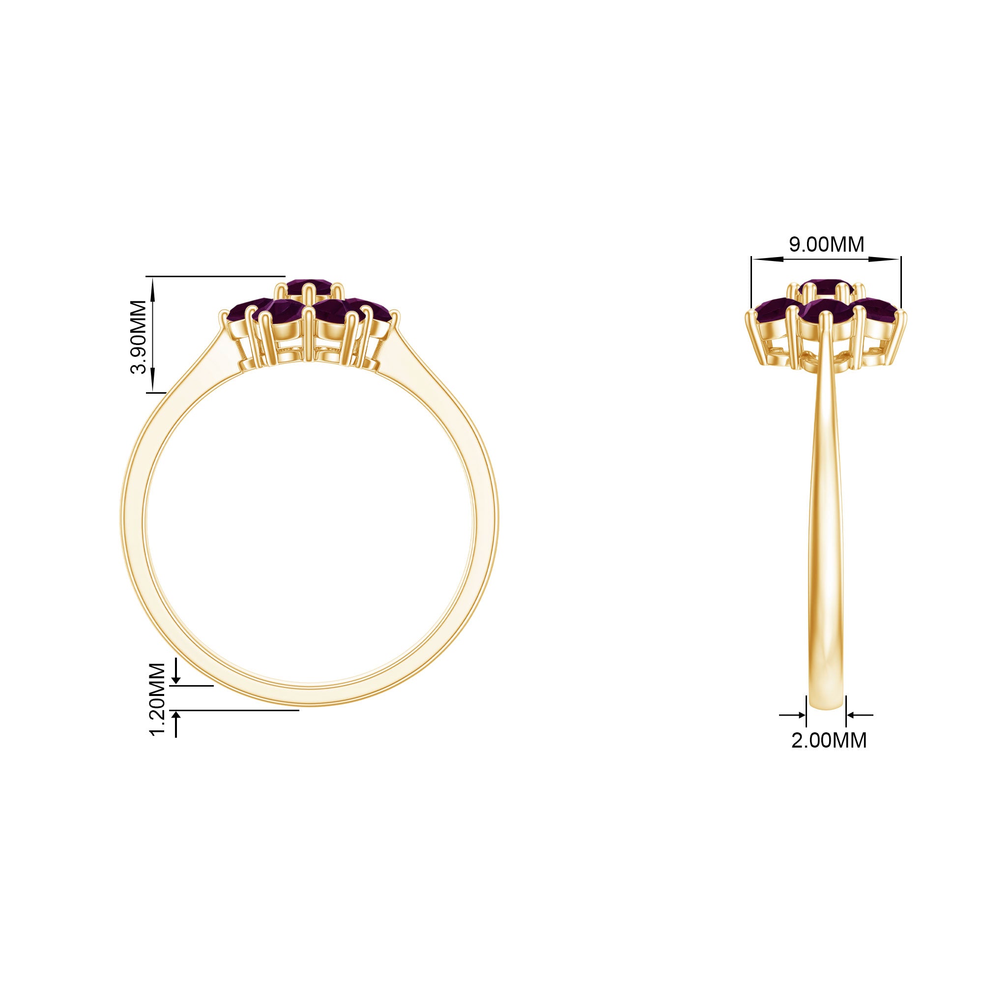 1 CT Round Shape Rhodolite Cluster Flower Ring Rhodolite - ( AAA ) - Quality - Rosec Jewels