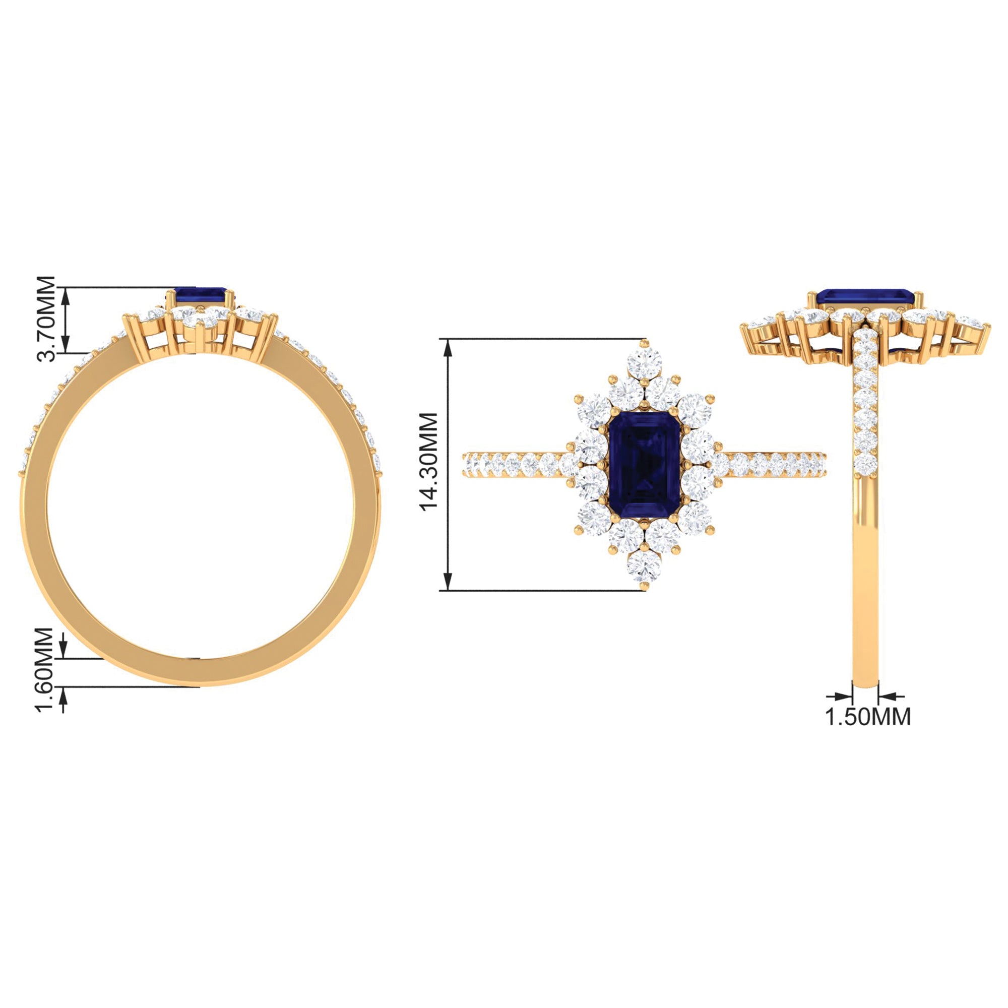 Octagon Blue Sapphire and Diamond Halo Engagement Ring Blue Sapphire - ( AAA ) - Quality - Rosec Jewels
