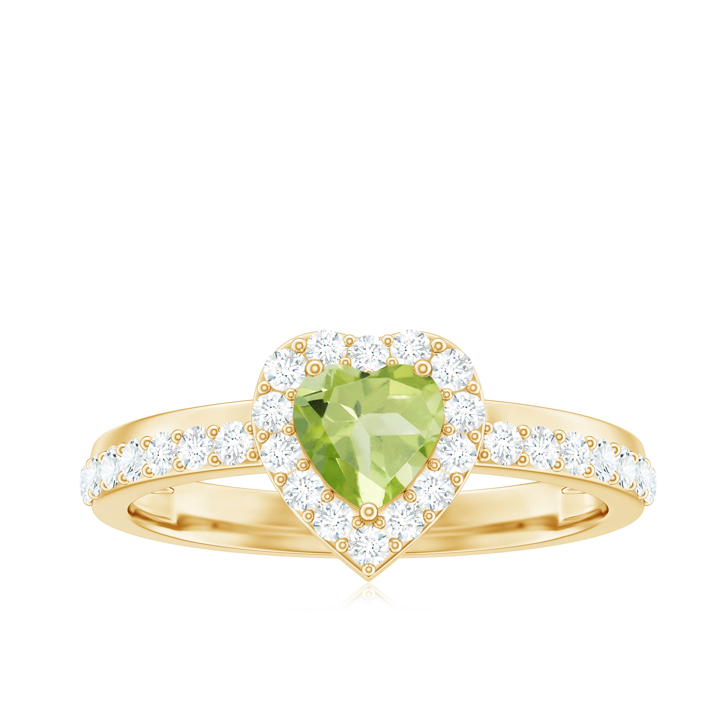 Heart Shape Peridot Promise Ring with Diamond Accent Peridot - ( AAA ) - Quality - Rosec Jewels
