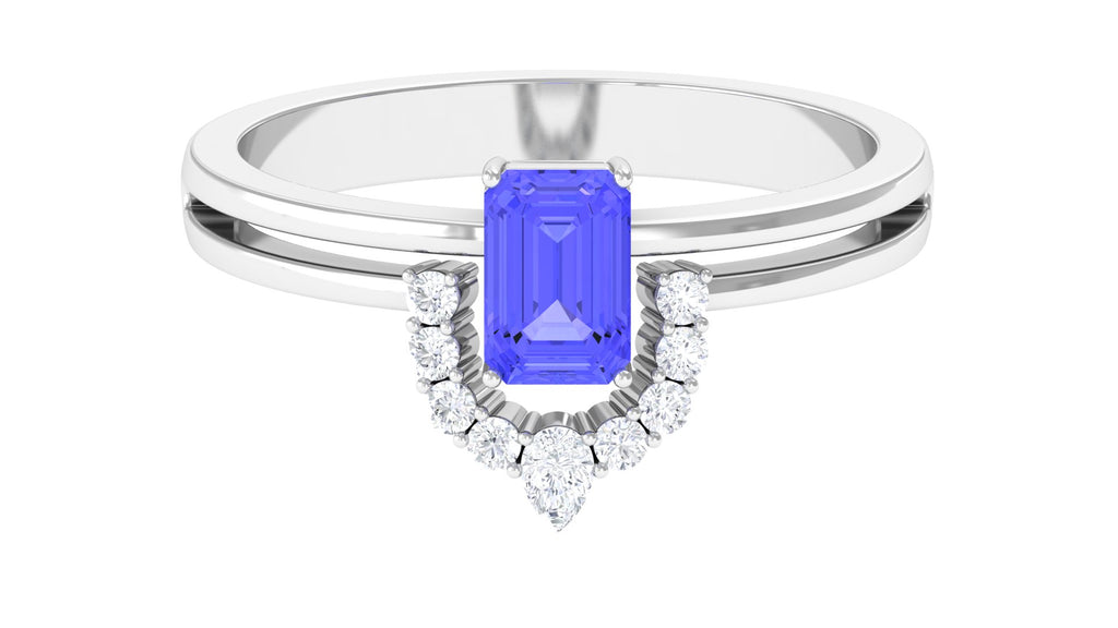 1 CT Solitaire Tanzanite and Diamond Double Band Engagement Ring Tanzanite - ( AAA ) - Quality - Rosec Jewels
