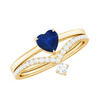 1 CT Heart Shape Blue Sapphire Solitaire Ring Set with Diamond Enhancer Band Blue Sapphire - ( AAA ) - Quality - Rosec Jewels
