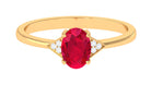 1 CT Oval Created Ruby Solitaire Ring with Diamond Accent Lab Created Ruby - ( AAAA ) - Quality - Rosec Jewels