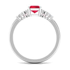 Emerald Cut Lab Grown Ruby Solitaire Engagement Ring with Diamond Lab Created Ruby - ( AAAA ) - Quality - Rosec Jewels