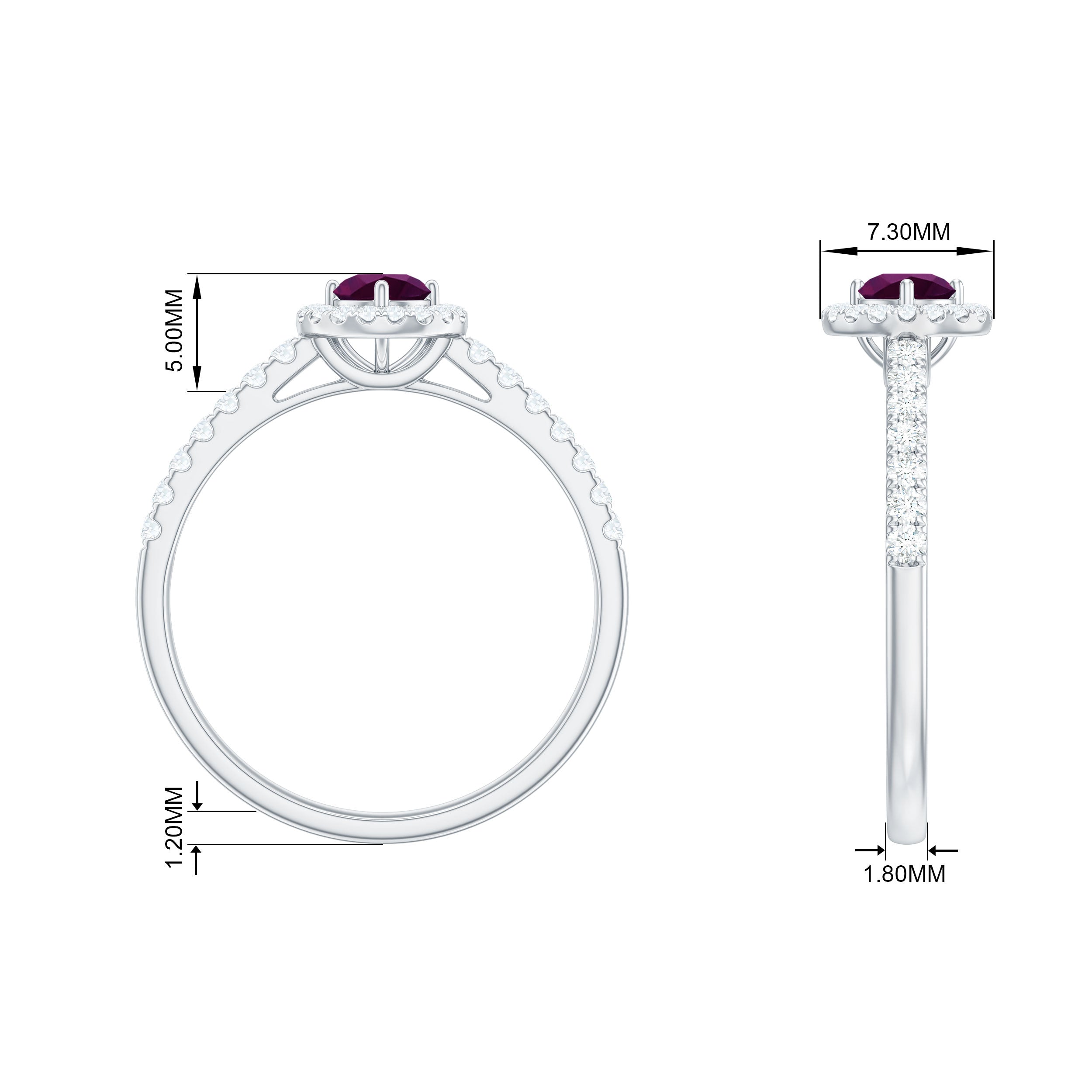 0.75 CT Rhodolite and Diamond Halo Engagement Ring Rhodolite - ( AAA ) - Quality - Rosec Jewels