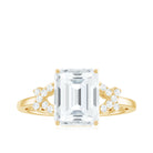 Emerald Cut Moissanite Solitaire Ring in Spilt Shank Moissanite - ( D-VS1 ) - Color and Clarity - Rosec Jewels